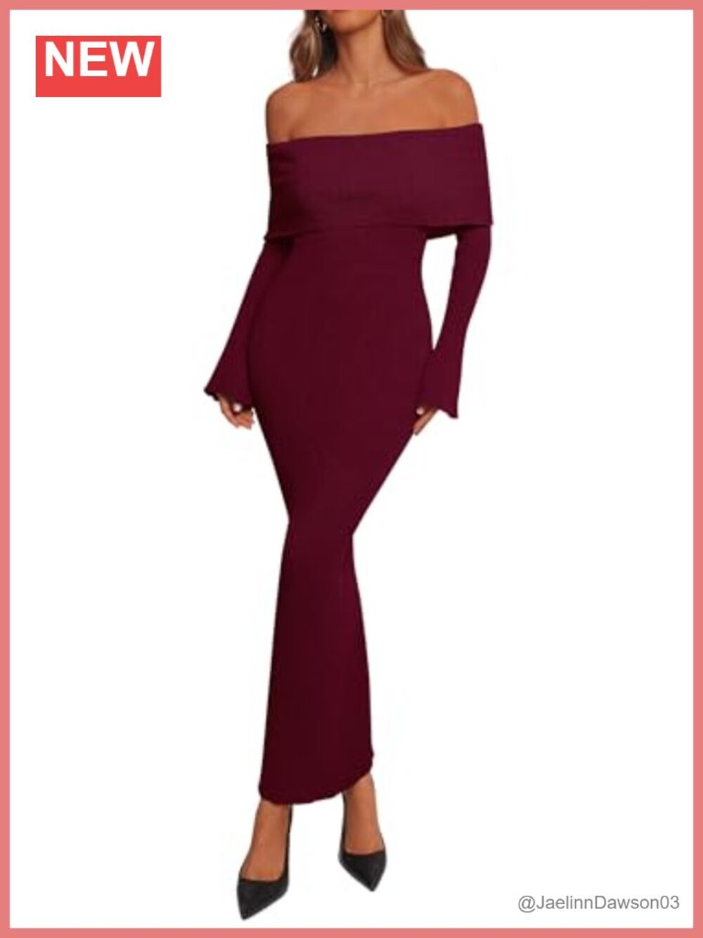 Off Shoulder Bell Sleeve Bodycon Maxi Sweater Dress Ribbed Knit